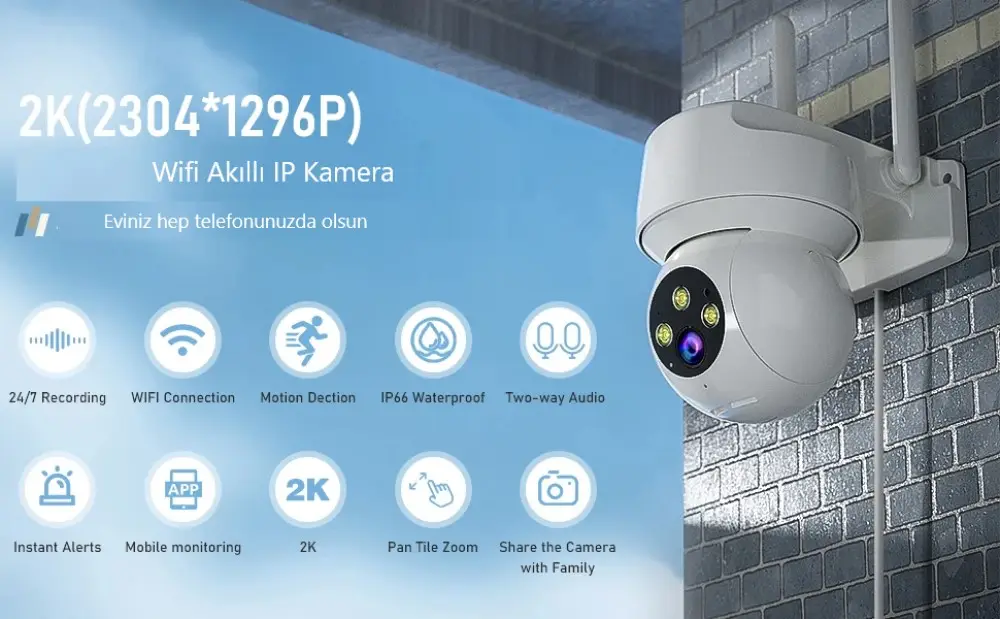 CATA Dış Mekan Gece Görüşlü 360 Derece Wifi Akıllı IP Kamera - CT-4051 CATA Dış Mekan Gece Görüşlü 360 Derece Wifi Akıllı IP Kamera - CT-4051