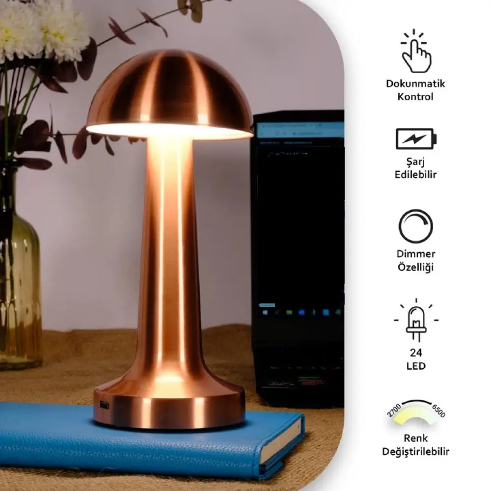 CATA Lizbon Dokunmatik Şarjlı Led Masa Lambası - Bakır Kasa - CT-8430 CATA Lizbon Dokunmatik Şarjlı Led Masa Lambası - Bakır Kasa - CT-8430
