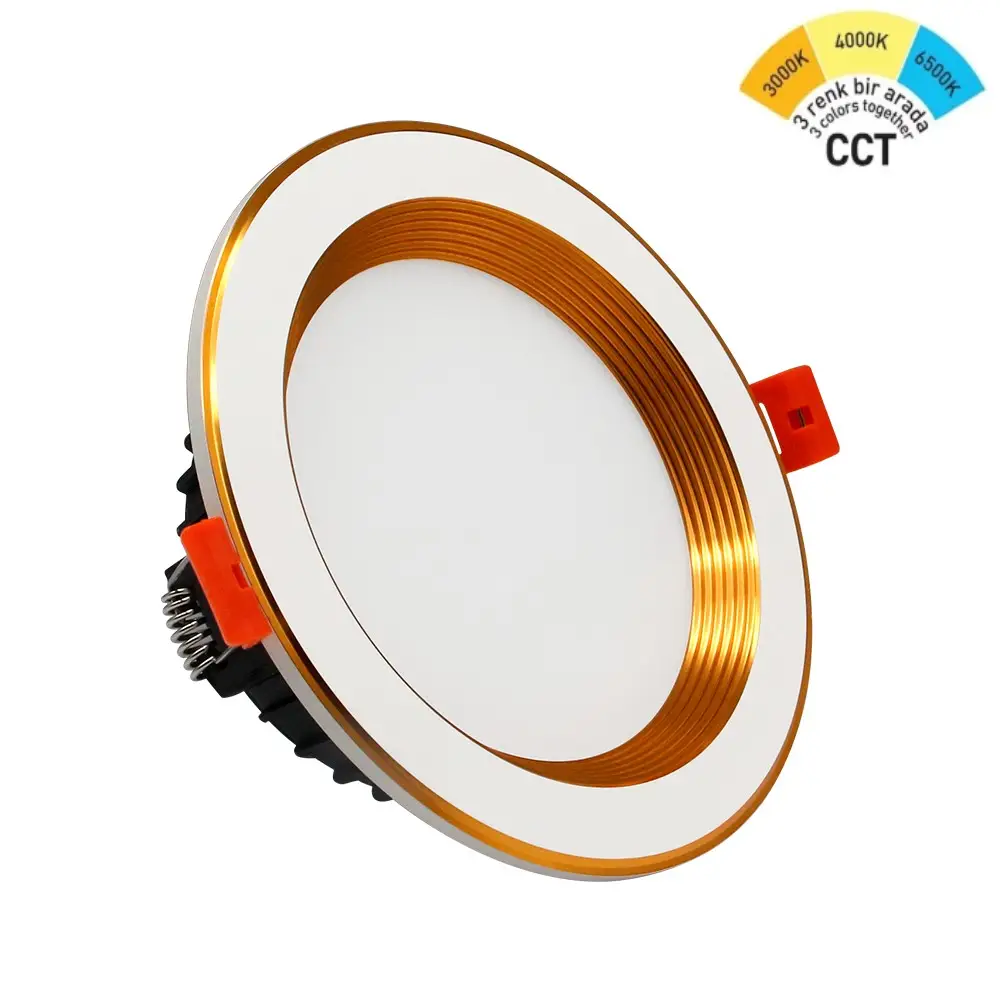 YCL 7 W SMD Led Spot - 3 Işık Rengi - Beyaz & Altın Kasa - Yuvarlak - Sıva Altı - YC-760 YCL 7 W SMD Led Spot - 3 Işık Rengi - Beyaz & Altın Kasa - Yuvarlak - Sıva Altı - YC-760